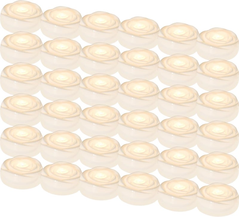 Aignis 36pcs Flameless LED Floating Candles, White Rose Plastic Tealight Battery Operated, 120+ Hours Glow Time, Cozy Light for Romantic Pool/Bathtub/Hot Bath/Wedding Centerpiece Decor(D2.83*H1.42) - Image 1